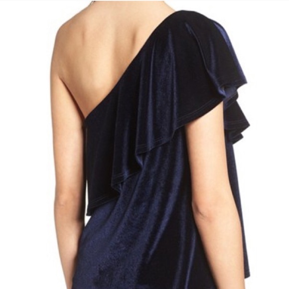 Velvet One Shoulder Ruffle Top - Picture 2 of 7
